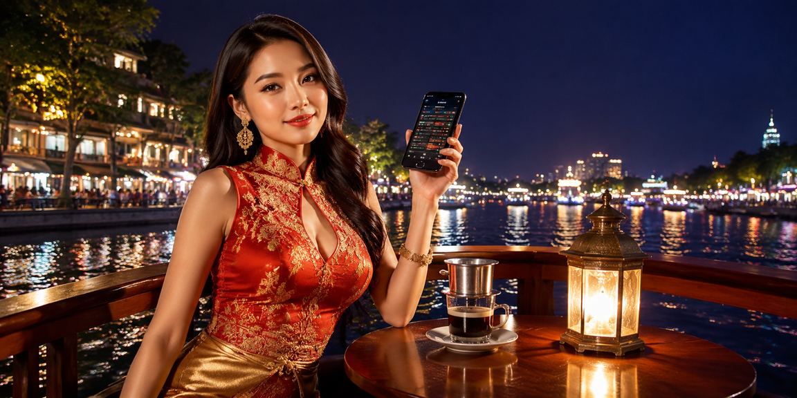 Người dùng trải nghiệm casino trực tuyến trên điện thoại bên tách cà phê tại Hà Nội