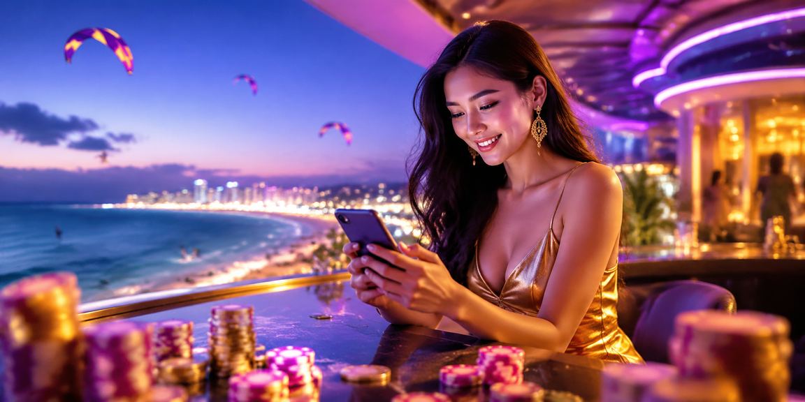 Giao diện casino neon rực rỡ về đêm tại Mũi Né với trải nghiệm bảo mật cao cấp